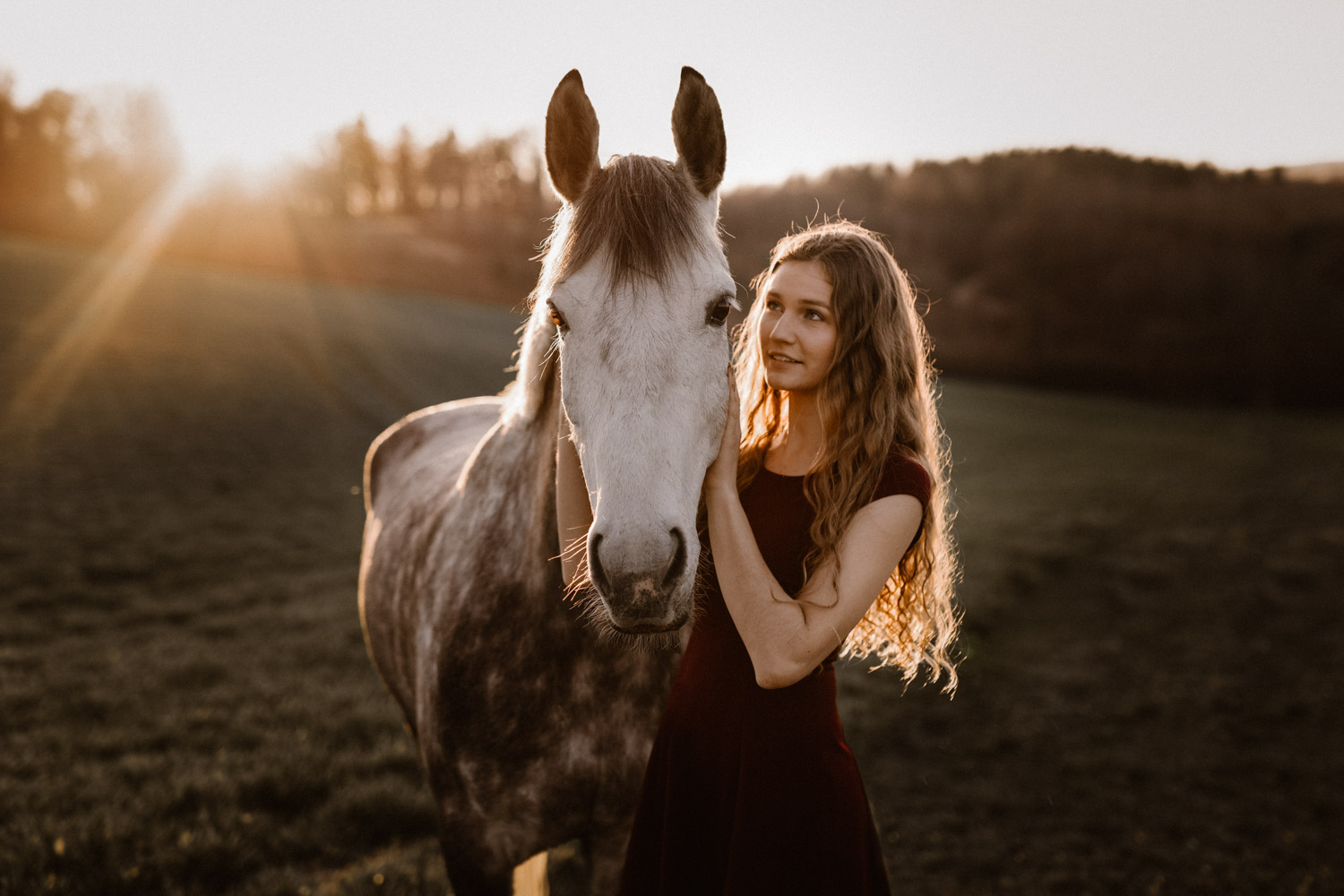 Pferdeshooting Pferdefotografin Schweiz Frühling im Fricktal Gegenlicht Schimmel Pony natürlich ungestellt